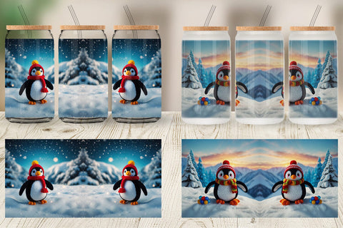 Glass Can Christmas Crochet Penguin Sublimation artnoy 