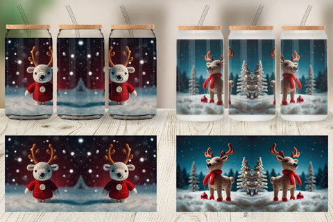 Glass Can Christmas Crochet Rudolph Sublimation artnoy 