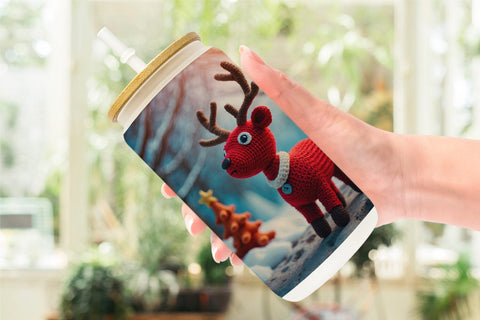 Glass Can Christmas Crochet Rudolph Sublimation artnoy 