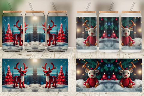 Glass Can Christmas Crochet Rudolph Sublimation artnoy 