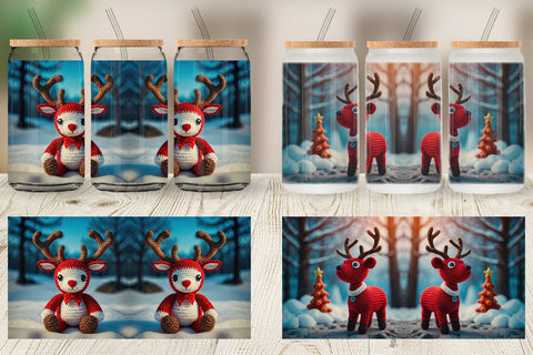 Glass Can Christmas Crochet Rudolph Sublimation artnoy 