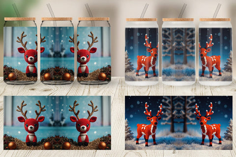 Glass Can Christmas Crochet Rudolph Sublimation artnoy 
