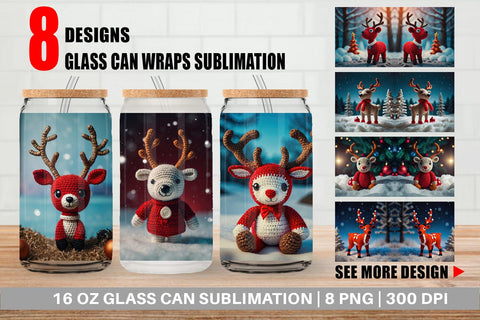 Glass Can Christmas Crochet Rudolph Sublimation artnoy 