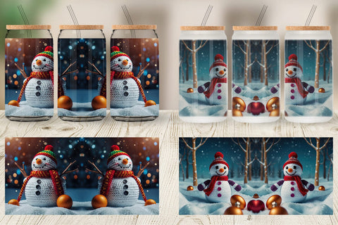 Glass Can Christmas Crochet Snowman Sublimation artnoy 
