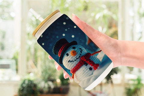 Glass Can Christmas Crochet Snowman Sublimation artnoy 