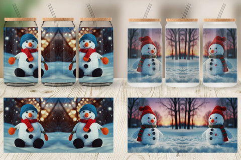 Glass Can Christmas Crochet Snowman Sublimation artnoy 