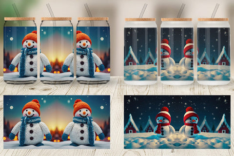 Glass Can Christmas Crochet Snowman Sublimation artnoy 