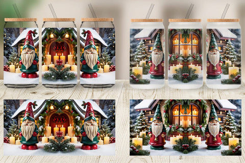 Glass Can Christmas Gnome Sublimation artnoy 