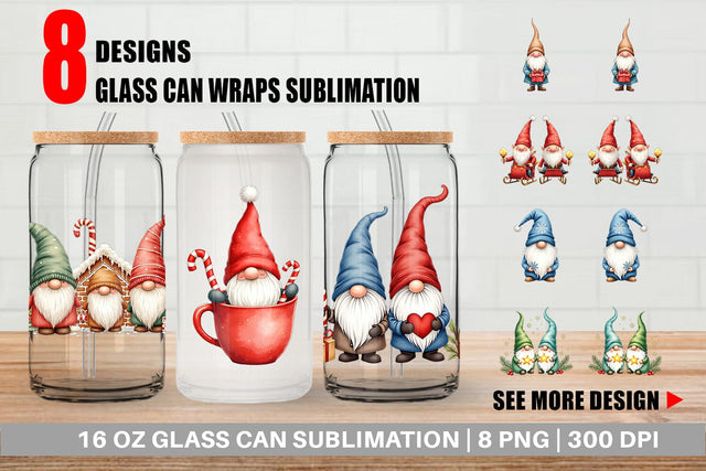 Glass Can Christmas Gnome Sublimation artnoy 