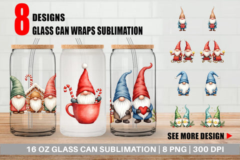 Glass Can Christmas Gnome Sublimation artnoy 