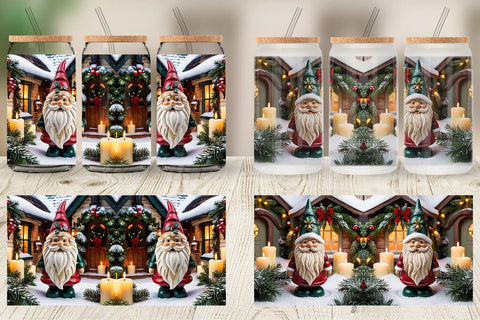 Glass Can Christmas Gnome Sublimation artnoy 