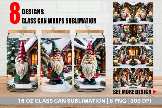 Glass Can Christmas Gnome Sublimation artnoy 