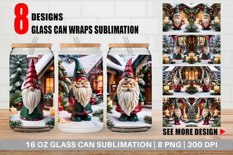 Glass Can Christmas Gnome Sublimation artnoy 
