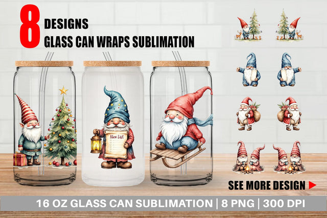 Glass Can Christmas Gnomes Sublimation artnoy 