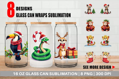 Glass Can Christmas Jungle Animals Sublimation artnoy 