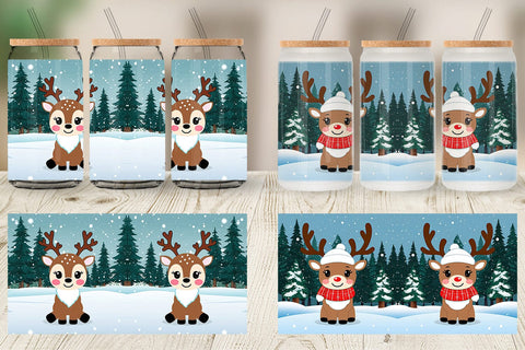 Glass Can Christmas Kawaii Reindeer Sublimation artnoy 