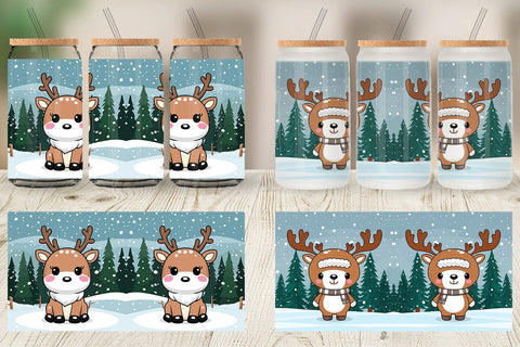 Glass Can Christmas Kawaii Reindeer Sublimation artnoy 