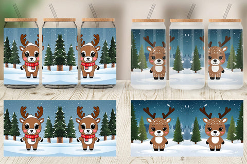 Glass Can Christmas Kawaii Reindeer Sublimation artnoy 