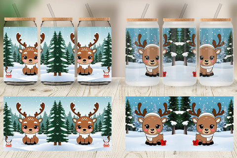 Glass Can Christmas Kawaii Reindeer Sublimation artnoy 