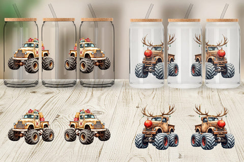 Glass Can Christmas Monster Truck Sublimation artnoy 