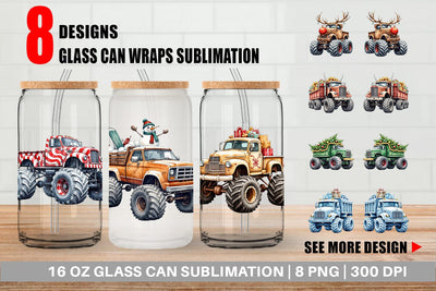 Glass Can Christmas Monster Truck Sublimation artnoy 