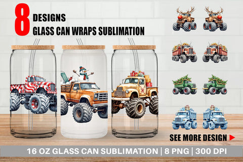 Glass Can Christmas Monster Truck Sublimation artnoy 