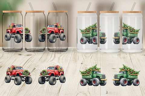 Glass Can Christmas Monster Truck Sublimation artnoy 