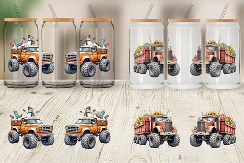 Glass Can Christmas Monster Truck Sublimation artnoy 