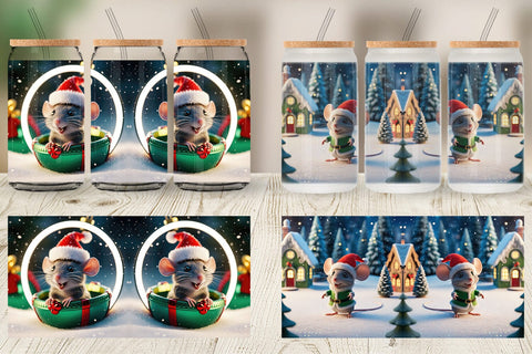 Glass Can Christmas Mouse Sublimation artnoy 