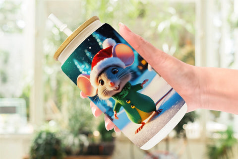 Glass Can Christmas Mouse Sublimation artnoy 