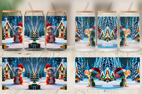 Glass Can Christmas Mouse Sublimation artnoy 