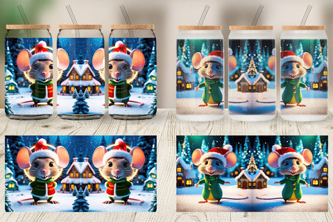Glass Can Christmas Mouse Sublimation artnoy 