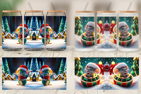 Glass Can Christmas Mouse Sublimation artnoy 