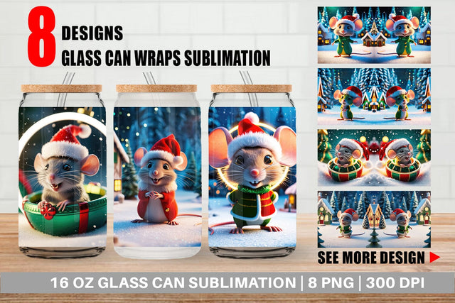 Glass Can Christmas Mouse Sublimation artnoy 