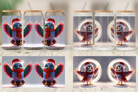 Glass Can Christmas Owl Sublimation artnoy 