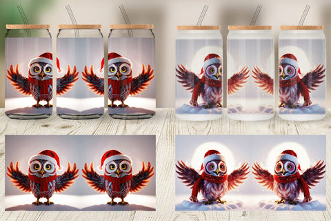 Glass Can Christmas Owl Sublimation artnoy 