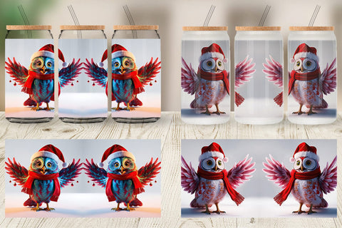Glass Can Christmas Owl Sublimation artnoy 