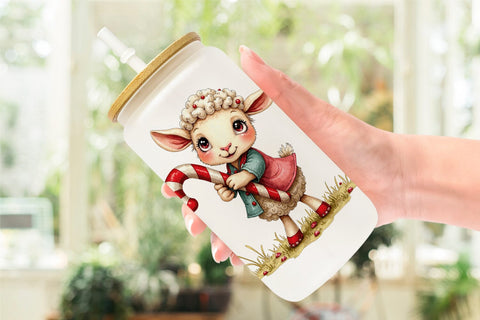 Glass Can Christmas Patchwork Sheep Sublimation artnoy 