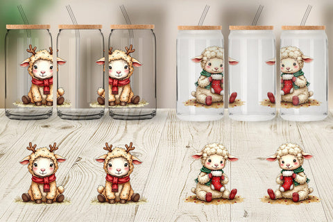 Glass Can Christmas Patchwork Sheep Sublimation artnoy 