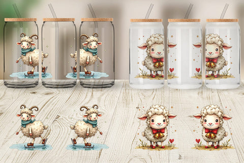 Glass Can Christmas Patchwork Sheep Sublimation artnoy 