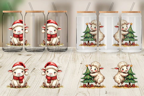 Glass Can Christmas Patchwork Sheep Sublimation artnoy 