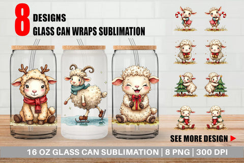 Glass Can Christmas Patchwork Sheep Sublimation artnoy 