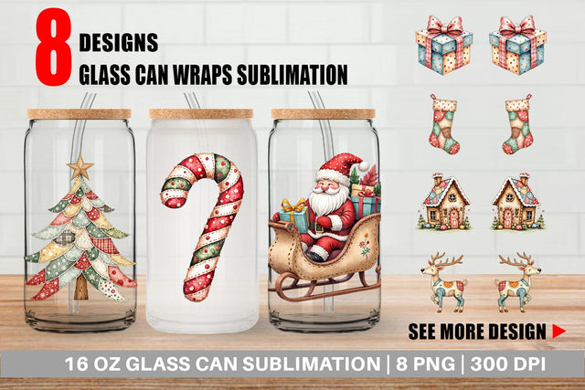 Glass Can Christmas Patchwork Wonder Sublimation artnoy 