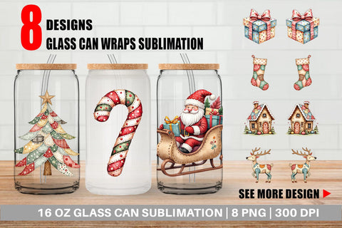 Glass Can Christmas Patchwork Wonder Sublimation artnoy 