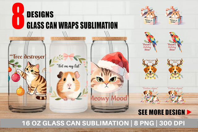 Glass Can Christmas Pet Sarcasm Sublimation artnoy 