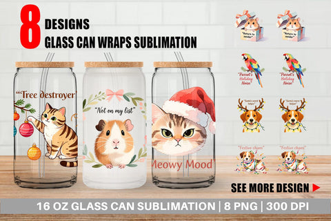 Glass Can Christmas Pet Sarcasm Sublimation artnoy 