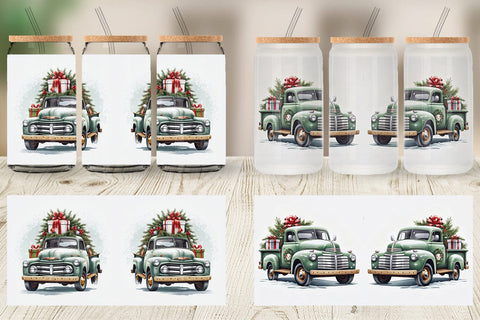 Glass Can Christmas Pickup Truck Sublimation artnoy 