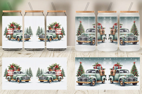 Glass Can Christmas Pickup Truck Sublimation artnoy 