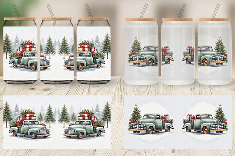 Glass Can Christmas Pickup Truck Sublimation artnoy 