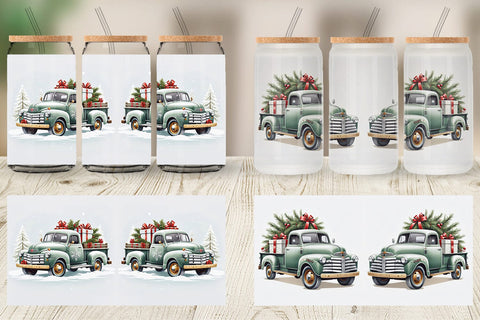 Glass Can Christmas Pickup Truck Sublimation artnoy 